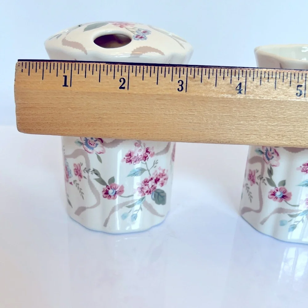 Vintage Ceramic Toothbrush Holder and Cup in Shades of Pinks/Blue/Greens and Tan